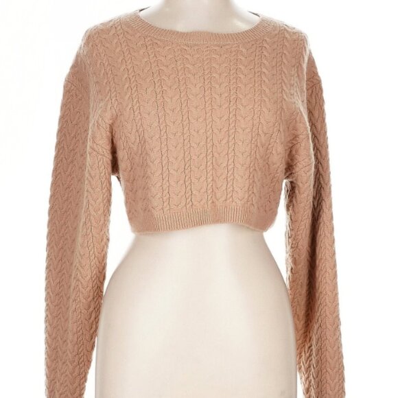 LoveShackFancy Wool Cashmere Cropped Sweater Light Brown Womens Large - Picture 2 of 8